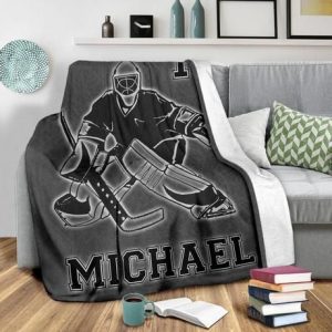 HOCKEY DARK CUSTOM TEXT NAME BESTSELLER FLEECE BLANKET GIFT FOR FAN