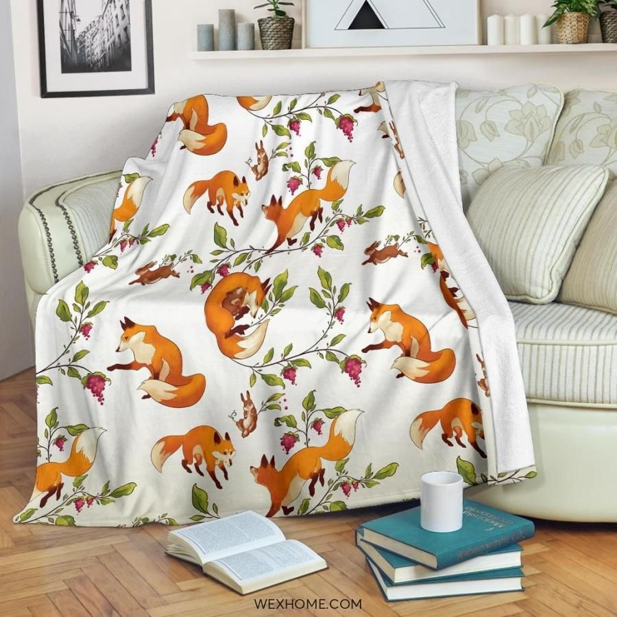 FOX PATTERNS WHITE BEST SELLER FLEECE BLANKET GIFT FOR FAN FOX PATTERNS WHITE BEST SELLER FLEECE BLANKET GIFT FOR FAN
