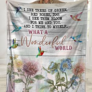 Hummingbird And I Think To Myself What A Wonderful World Ultra Soft Cozy Plush Fleece Blanket